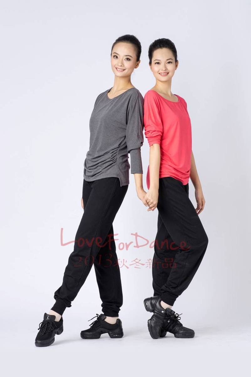 Dance love casual dance clothing practice suit Long-sleeved top female watermelon red modern dance suit pants dark gray