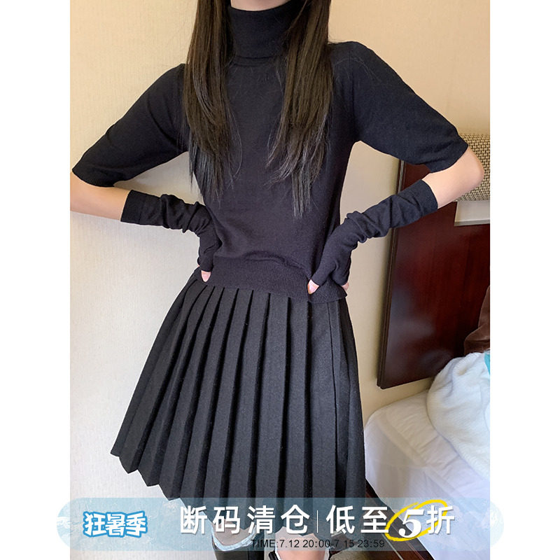 Red People's Pavilion High collar Bottom Jersey Woman Autumn Winter 2022 New Inner Hitch Black Polenta 100 hitch long sleeve T-shirt