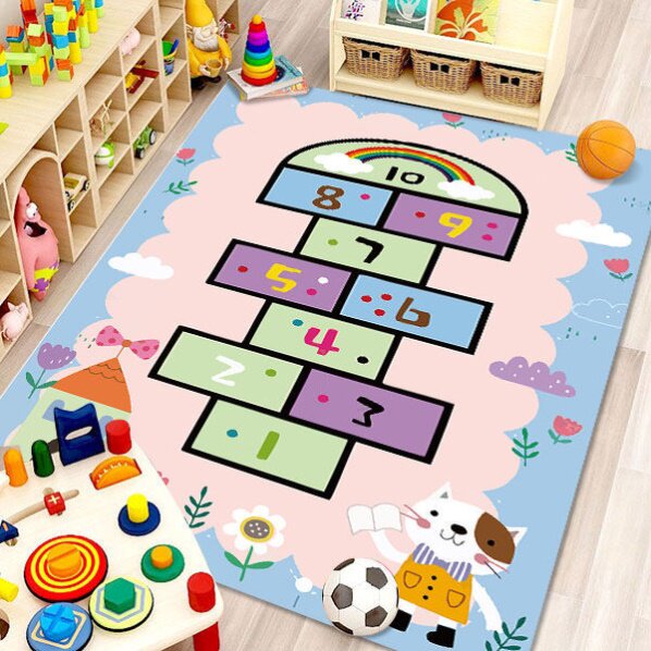 Children's cartoon hopscotch carpet bedroom full of bedside blankets kindergarten early childhood education baby crawling pad wash the floor