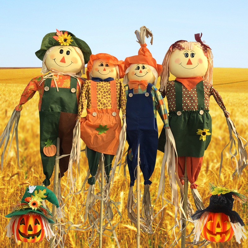 Halloween Decorations Standing Pumpkin Rice Straw Man Swing Piece Scene Placement School Mall Kindergarten Props Supplies