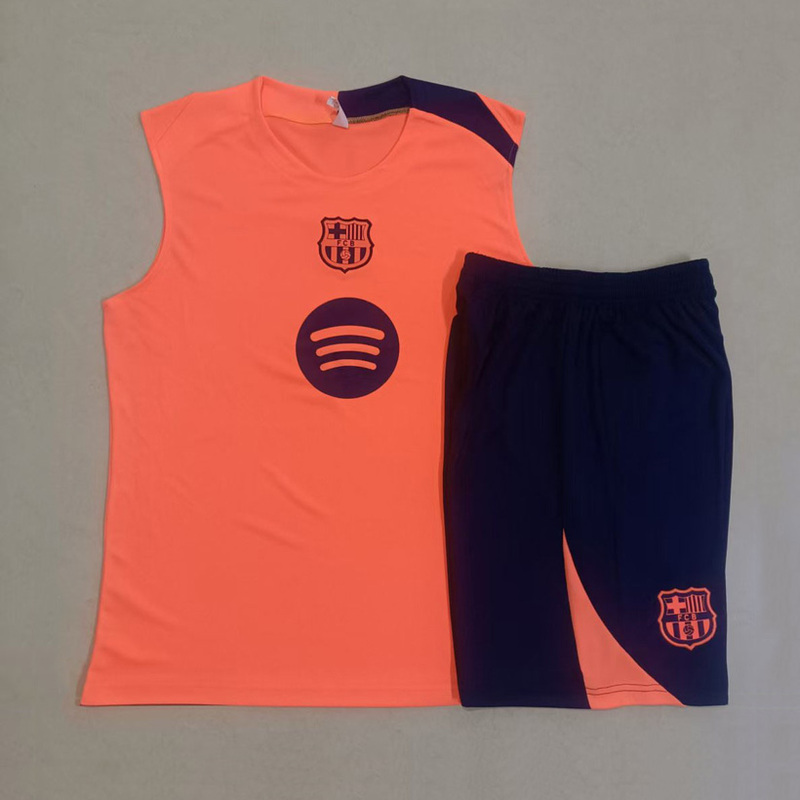 2526 Barcelona Vest Football Uniform Trendy Men's Fluorescent Orange Training Suit Quick-Dry Running Sports Shorts