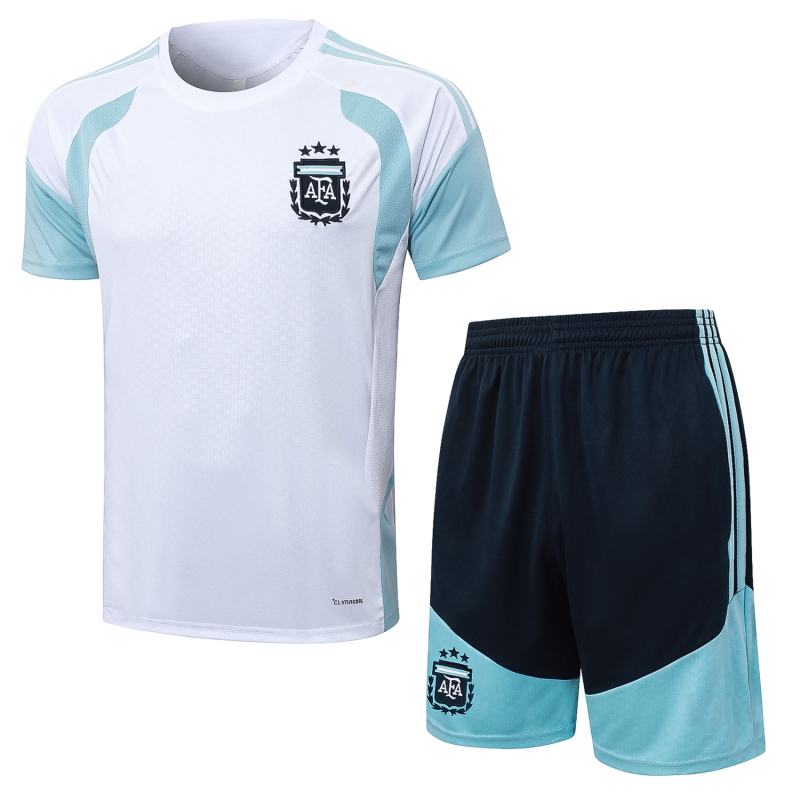 2627 Argentina Short-Sleeved Football Uniform White Training Uniform Jersey Round Neck Men's Fan Version Sports Shorts