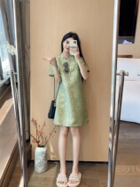 (Now) Crane and Deer in Spring) White silk silk woven with gold Song brocade new Chinese style short-sleeved dress D2302