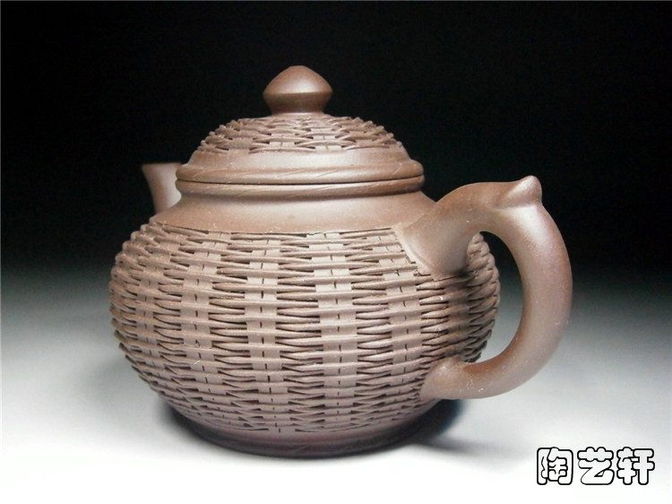 <Đặc biệt cung cấp> Yixing xác thực nồi cát màu tím [cười anh đào nồi] ấm trà đầy đủ thủ công tre bện màu tím bùn nồi đất