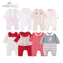 3 fold up for the English Spring and Autumn Baby One-piece Clothes Woman baby Long sleeves Harvest to wear the newborn clothes