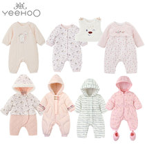 2 folded up in English winter style baby clothes female baby clip cotton duvet warm one-piece clothes for baby out climbing