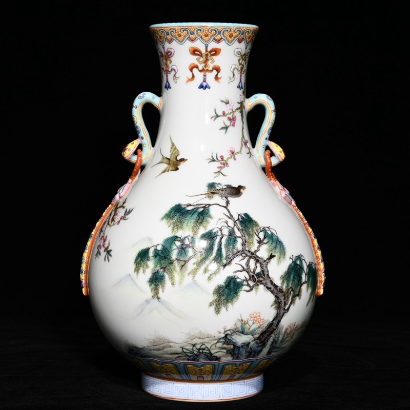 超激得，最新作】 中国の古い陶磁器 清 山水小花瓶 花入 花器