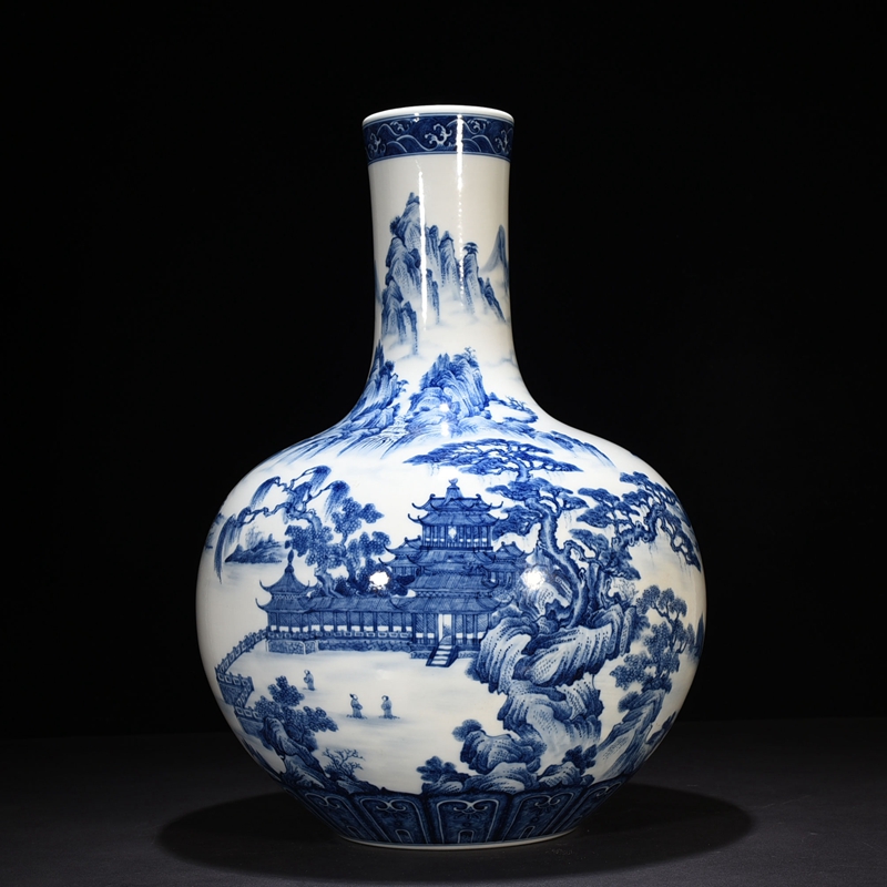 中国 青花 山水人物文 双耳瓶 玉壺春瓶 C 6900 - メルカリ
