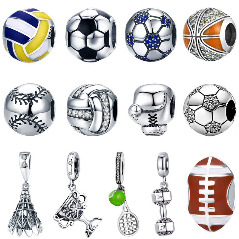 925 Silver Bracelet Beads Suitable for Panjia Bracelets, Football, Volleyball, Basketball, Badminton DIY Large Hole Bead Accessories