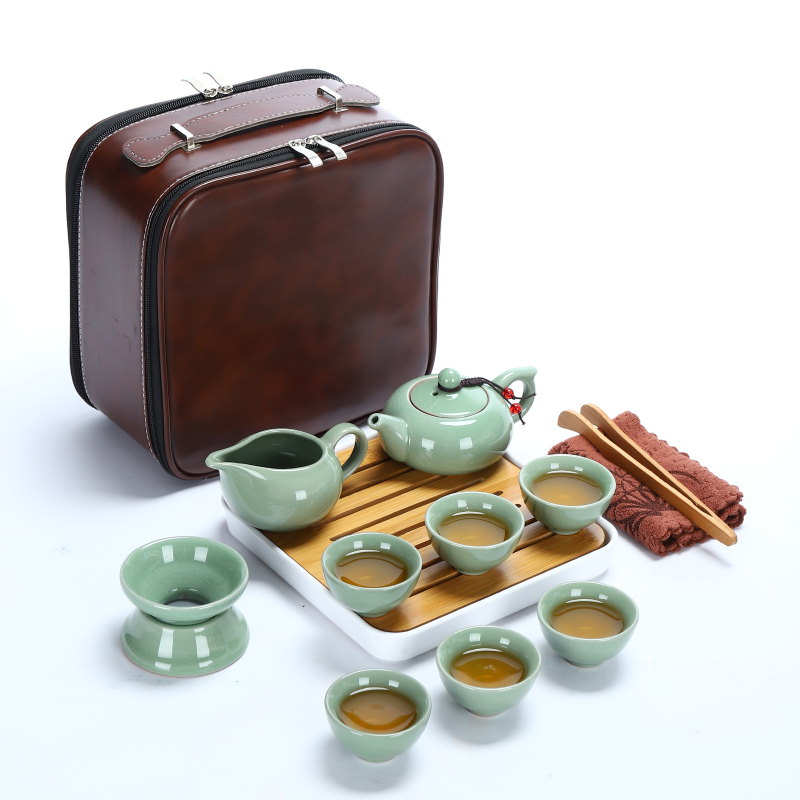 Portable travel tea set outdoor household ceramics one pot of six cups of simple kung fu teapot cover cup
