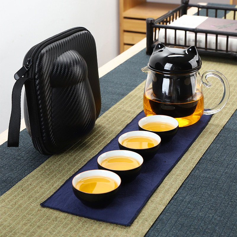 Fast Passenger One Pot of Four Glass Ceramic Portable Travel Tea Set Group Outdoor Office Kung Fu Bubble Teapot Justice Cup