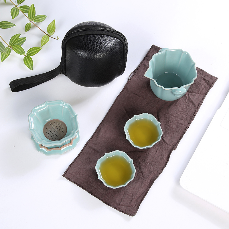 Ru Kiln Travel Tea Set Group Express Guest Cup One-Pot-Two-Cup Minimalist Light Portable Containing Bag Outdoor Office Bubble Teapot