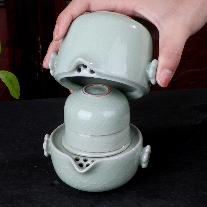 Open sheet Nourishing Ru Kiln Express Guest Cup A Pot Of Two-Two Cups Travel Portable Ceramic Kung Fu Tea Set Group Office Teapot