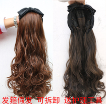 Mate - shaped long curled half - haired wig can pull direct hair - haired large wave thickening