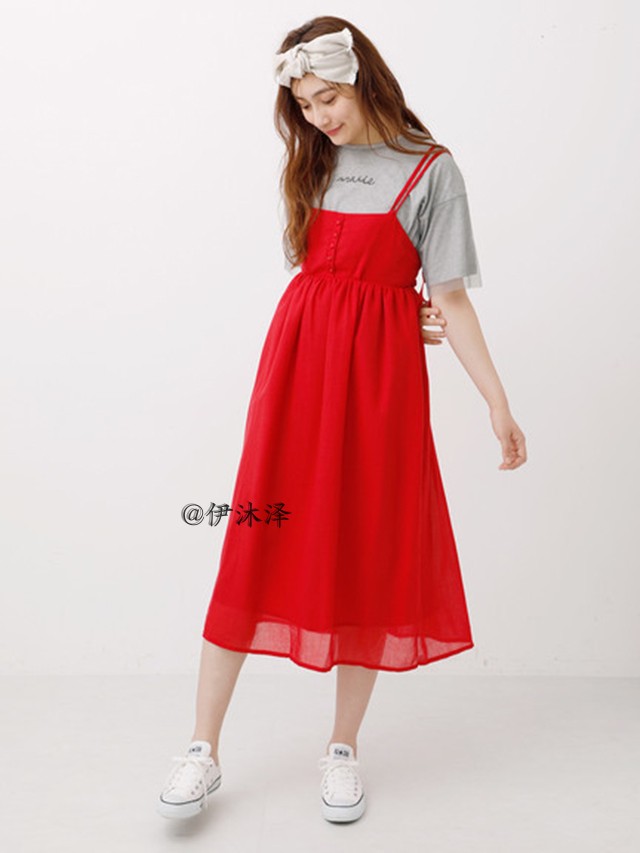 Nhật bản ban đầu eme 18 mùa hè mới item ngực dây đeo chiều rộng loose dress OP