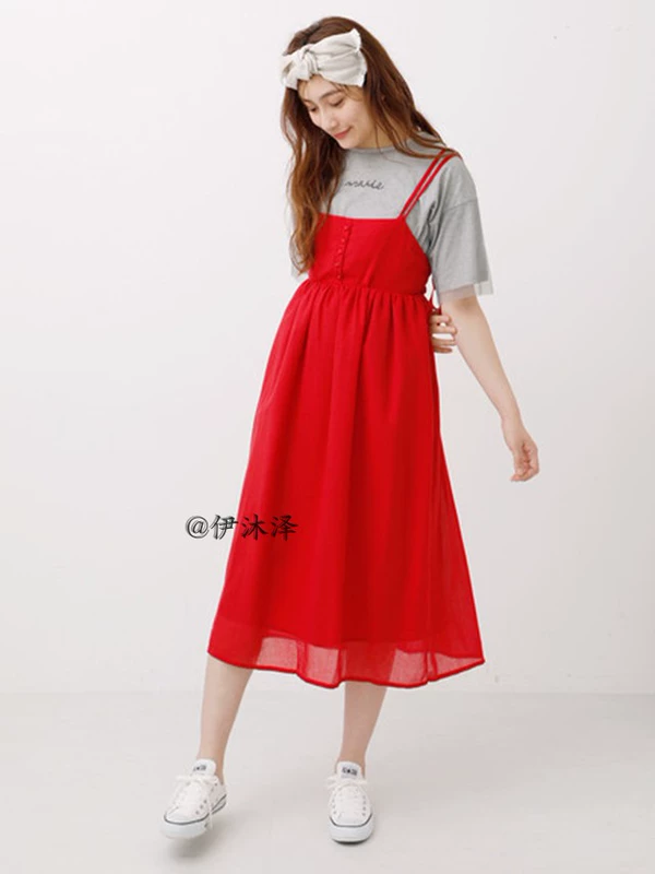 Nhật bản ban đầu eme 18 mùa hè mới item ngực dây đeo chiều rộng loose dress OP đầm nữ