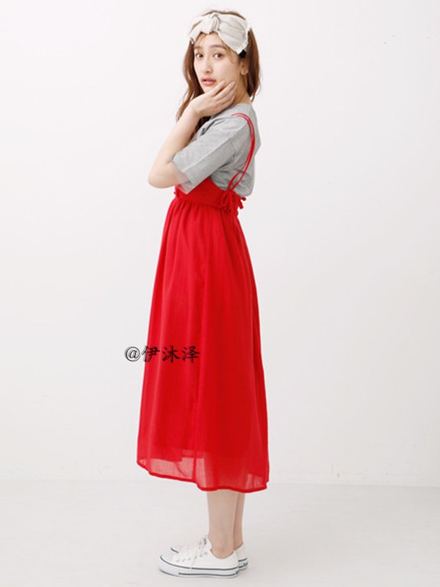 Nhật bản ban đầu eme 18 mùa hè mới item ngực dây đeo chiều rộng loose dress OP đầm suông dài