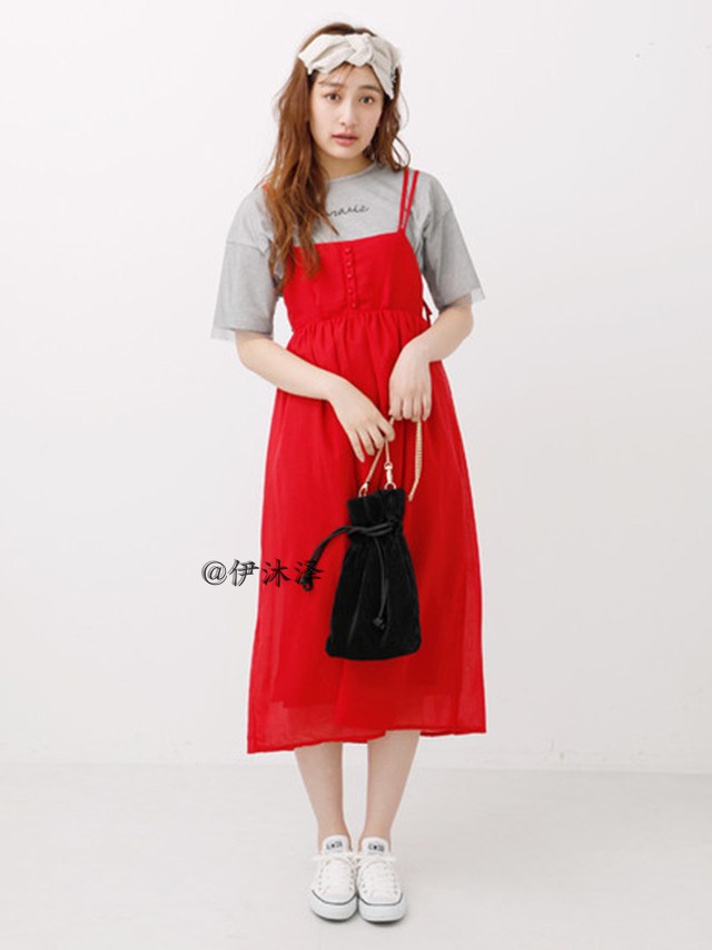 Nhật bản ban đầu eme 18 mùa hè mới item ngực dây đeo chiều rộng loose dress OP đầm suông dài
