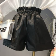 Mùa thu 2018 mới của phụ nữ Hàn Quốc hoa eo cao hoang dã quần short da màu trơn mỏng chân rộng nữ sinh viên