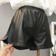 Quần short da nữ mùa hè 2018 mới eo cao phiên bản Hàn Quốc hoang dã mỏng manh mùa thu đông Một chiếc quần ống rộng mặc quần da