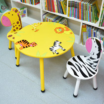  Childrens table and chair set Cartoon solid wood baby learning table writing table Kindergarten toy table and chair painting game table