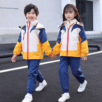 Kindergarten garden clothing spring and autumn childrens clothing three pieces of yellow charge coat winter sports school uniform