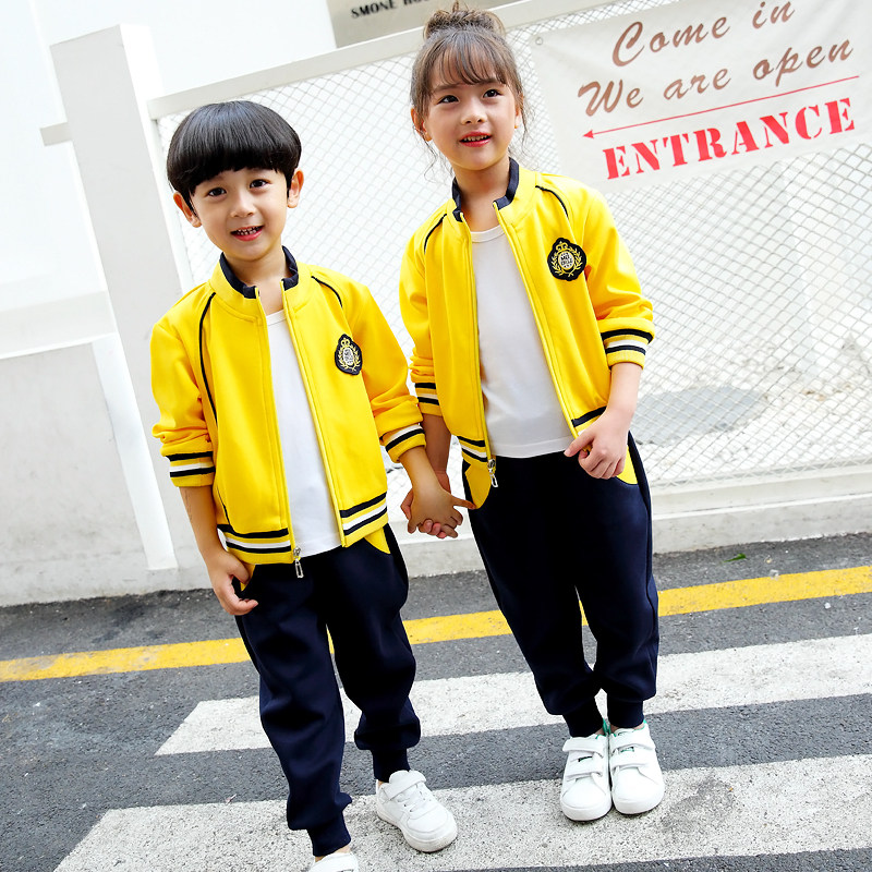 Kindergarten garden suit spring and autumn dress three pieces of first-year class children sports winter yellow school uniform students