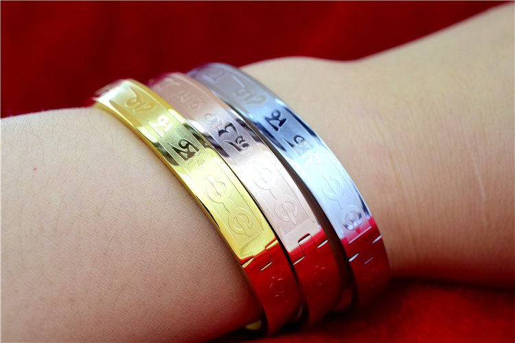 Vòng đeo tay vàng hồng 18K đôi dòng người vòng tay vàng sáu chữ thần chú ác linh mở vòng tay trang sức quà tặng đá thạch anh tóc vàng