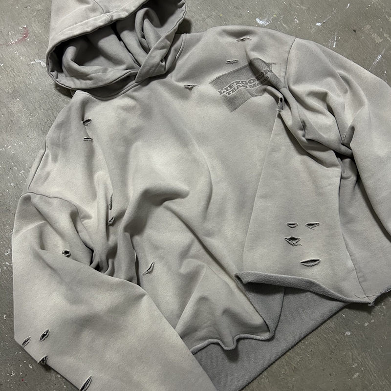 Lifegoeson 25Aw Destroyed Rawcut Hem Hoodie Distressed Loose Hem Hooded Sweatshirt