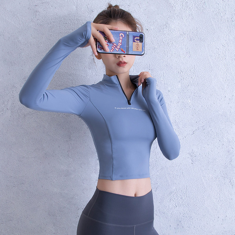 Fitness Suit Woman Long Sleeve Sports Blouse Semi-Launder Speed Dry T-shirt Tight Fit Net Red Conspicue-thin Short And Sexy Yoga Suit