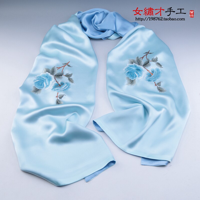 Soda embroidered scarf shawl lady autumn and winter embroidered by hand embroidery 100% silk silk towel long high-end gift