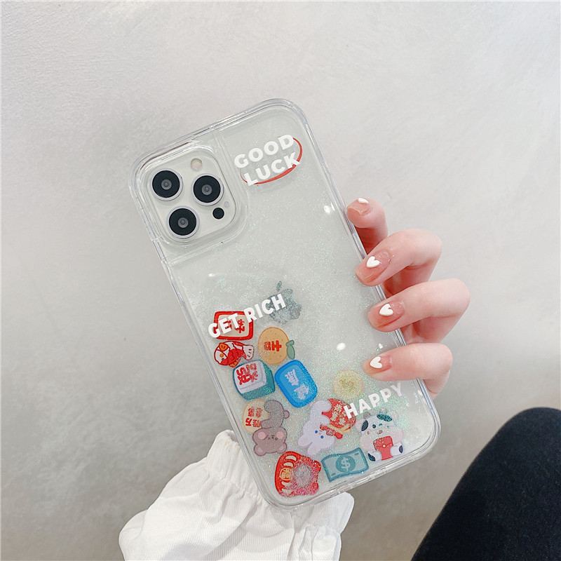 iphone13 cute cartoon liquid quicksand 1211promax mobile phone protective shell x transparent 78plus female xr tide SE2