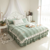 Winter bedding short plush Crystal velvet bed skirt four-piece set derivative sewing process simple fashion Bean Green