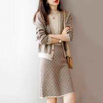 Sandro Mocoloni half-body dress suit 2021 Early autumn new temperament Celebrities Knit Cardiovert two sets