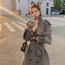 Sandro Moscoloni Maos coat daughter 2021 new autumn and winter in long collection of cashew retro plaid big clothes