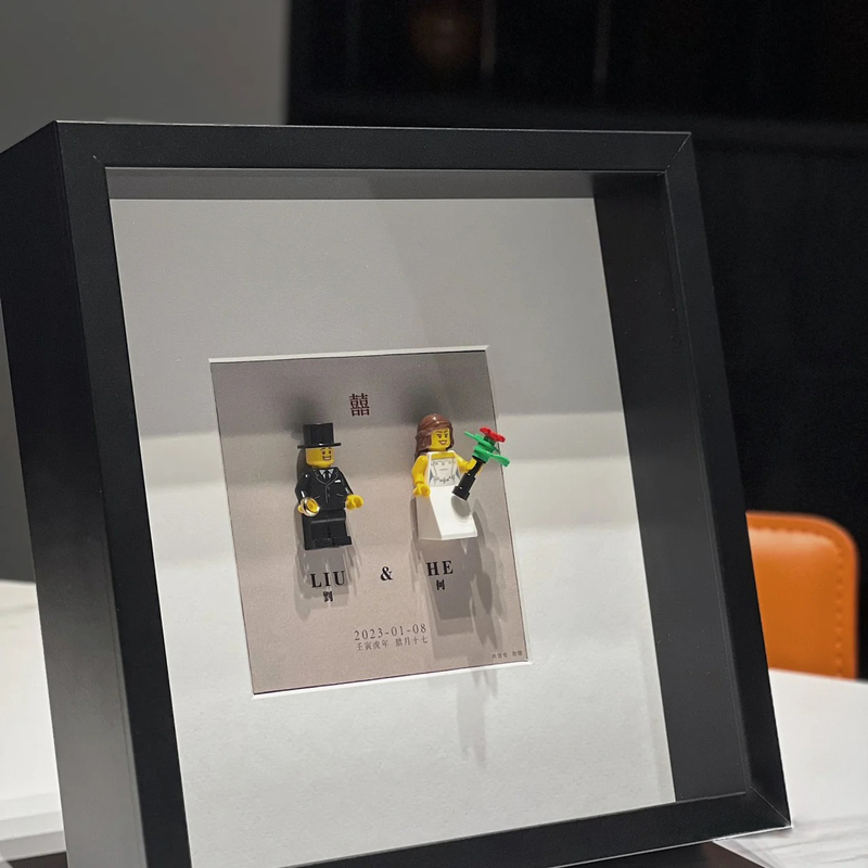 Little Red Book Wedding Compatible Lego Bride and Groom Wedding Anniversary Theme Decoration Photo Frame Valentine's Day Gift