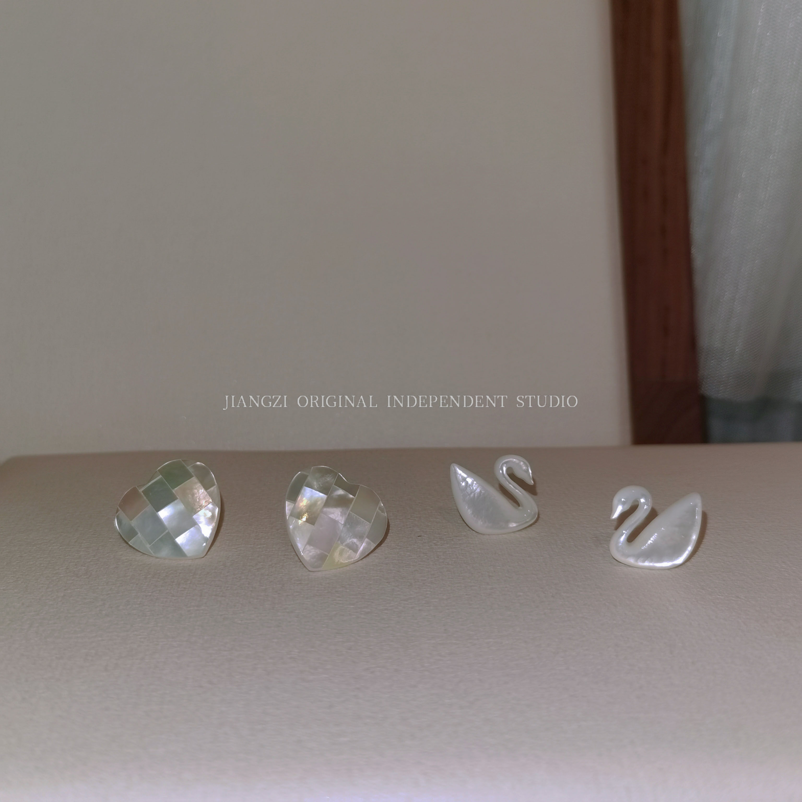 JZ STU Peach Heart Mosaic Swan Pearl Bay Shell Original Handmade S925 Silver Needle Retro Ear