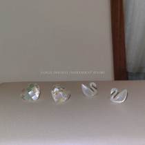 JZ STU Peach heart mosaic Swan pearl shell original handmade S925 silver needle retro earrings