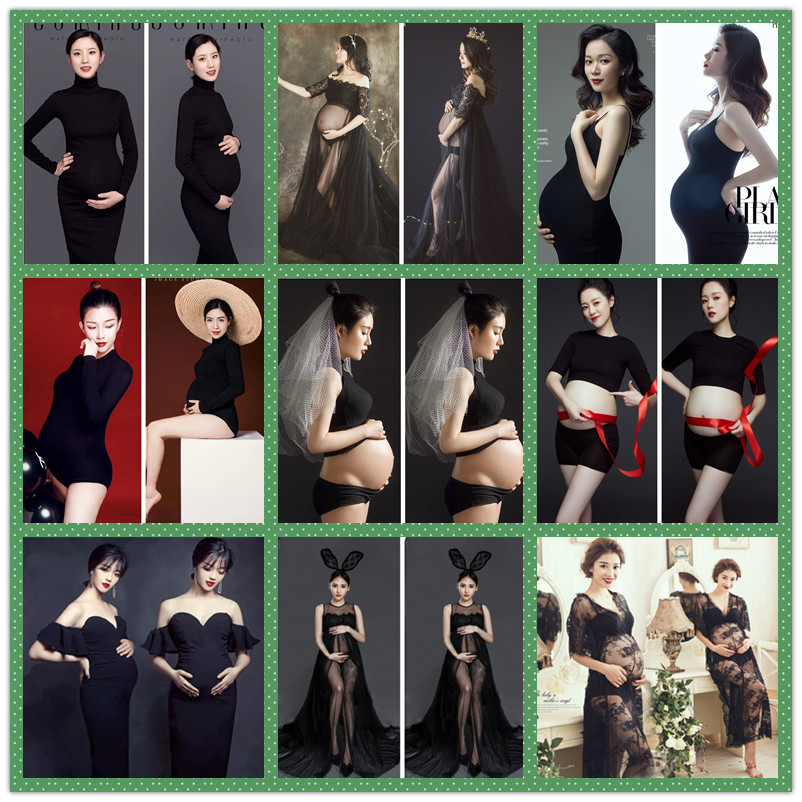 Pregnant woman photo photo clothing Sexy black veil dress sweet Korean version of hot mom photo studio Pregnant woman photography clothing