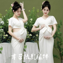 New maternity photo clothing studio theme small fresh white tail dress pregnant mother belly photo photography clothing