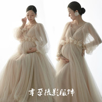 Photo studio maternity photo clothing new style aesthetic temperament high-definition champagne color mesh dress pregnant mother belly photography photo