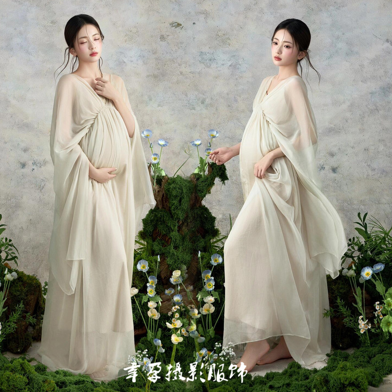 New Style Maternity Photography Clothing for Photo Studios, New Chinese-Style Zen-Inspired Cool and Serene Atmosphere for Pregnant Moms, Artistic Photography Outfits