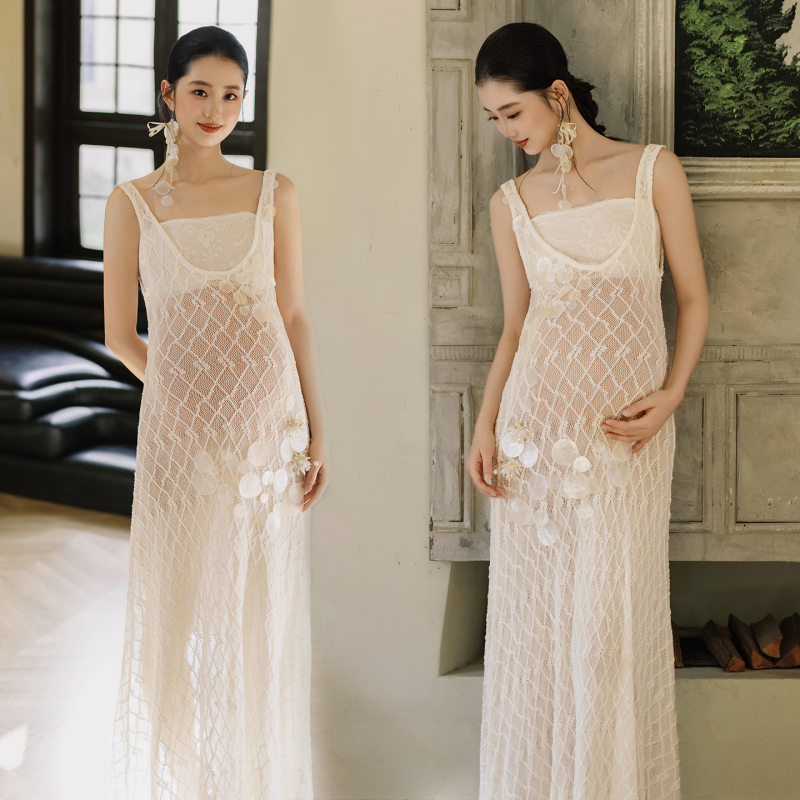 Photo Studio's New Maternity Photography French Lace Suspender Dress, High-End Maternity Photo Shoot Clothing for Home Photography