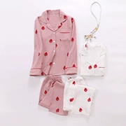 Bộ đồ ngủ mùa thu cotton gạc ngọt ngào dễ thương mùa xuân mỏng và tay áo mùa thu dài có thể được mặc bên ngoài nhà dịch vụ hai mảnh