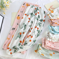 New pajamas womens spring summer and autumn trousers Japanese sweet cotton home pants cotton gauze loose single piece thin