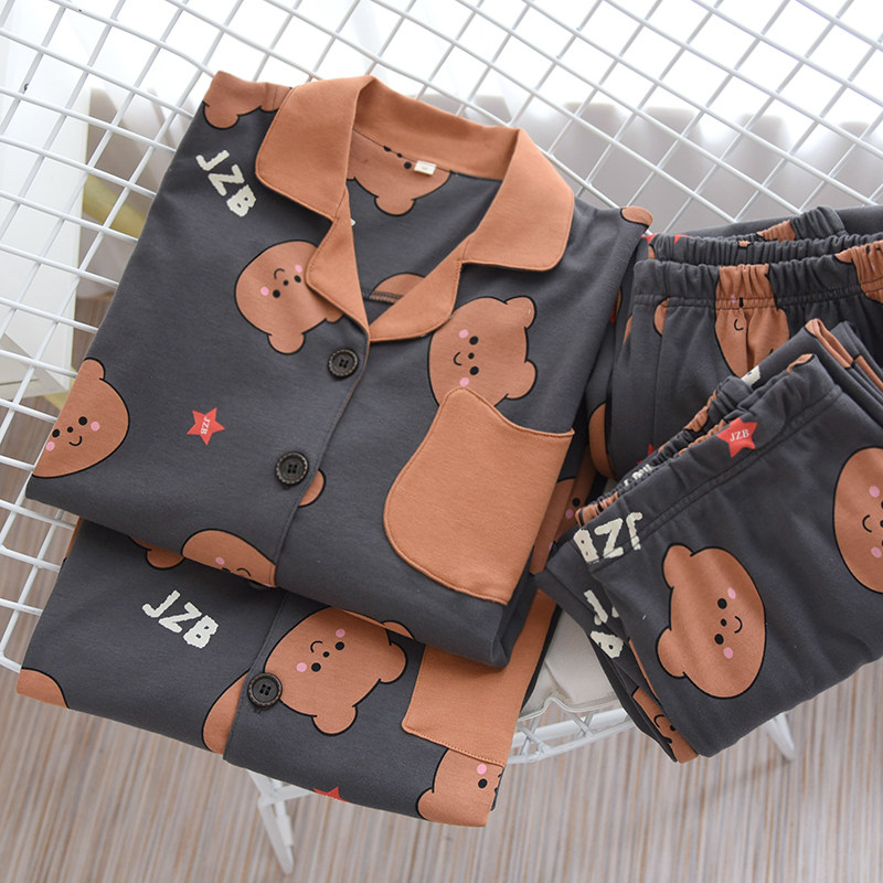 Full Cotton Pyjamas Woman Spring Autumn Cartoon Cotton Wool Pure Cotton Couple Men's Home Conserved Long Sleeve Loose size Sizes Home Suit Jacket