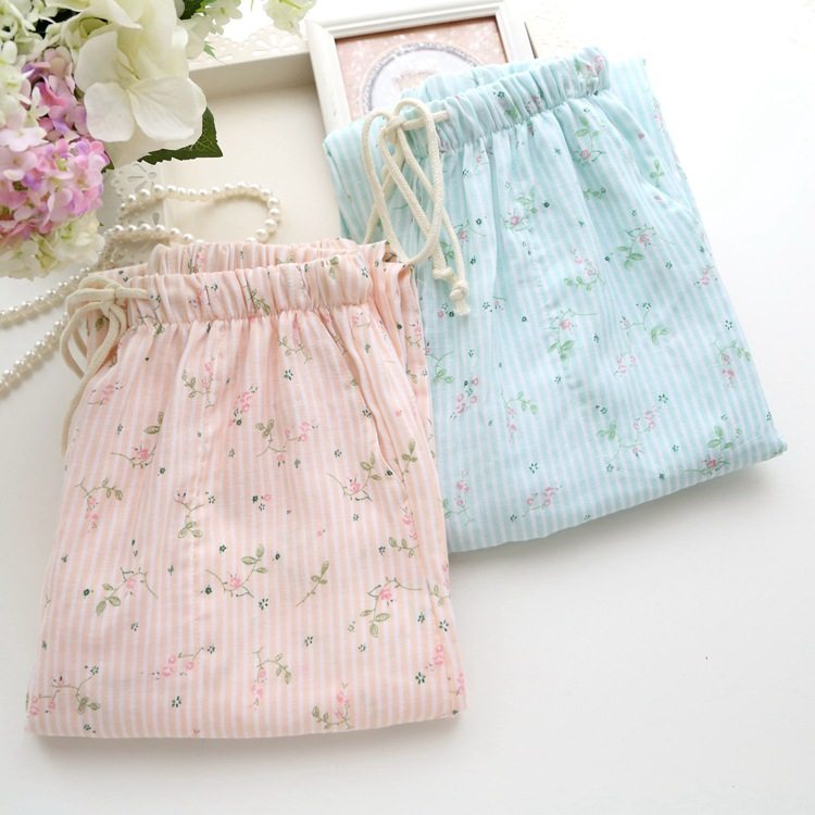Sleeping Pants Women Long Pants Pure Cotton Spring Double gauze Home Clothing Full Cotton Home Easy Extractable Cotton Yarn Home Pants