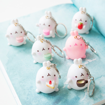 Korean rabbit keychain bag pendant cute male and female couple car key chain creative car waist hanging ornaments