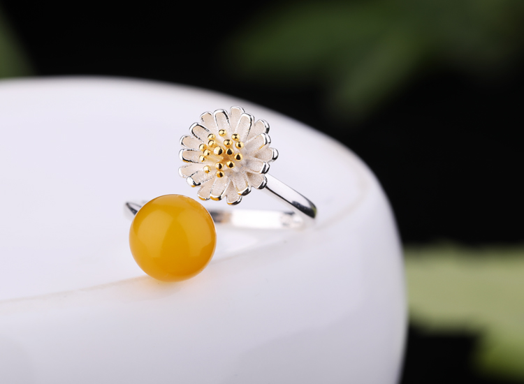 Nhẫn bạc 925 sterling nhỏ Zouju nhẫn trống hỗ trợ dát đá quý sáp ong vòng hổ phách hỗ trợ 8 9 10 11 vòng hạt nhẫn cầu hôn