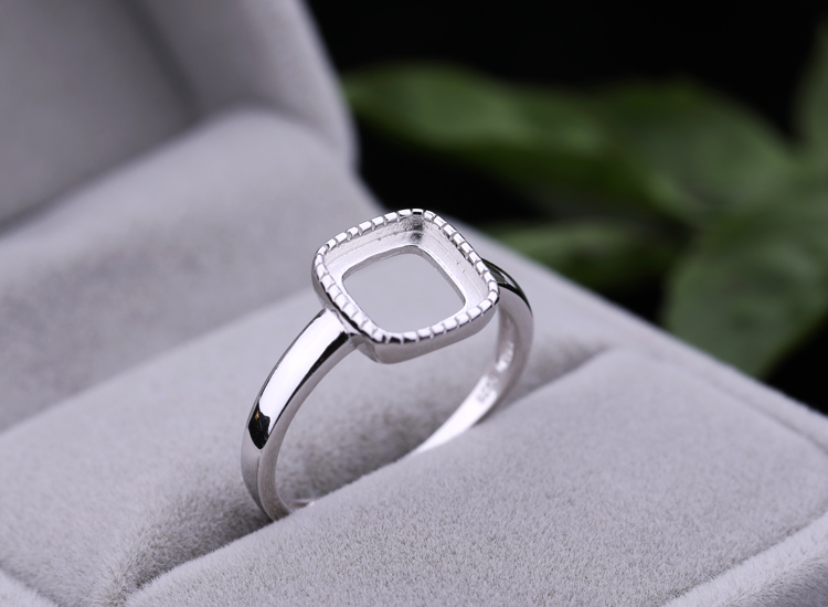 Nhẫn bằng bạc 925 sterling bạc nhẫn trống vai vuông đặt dát sáp ong màu hổ phách mở vòng 8 * 8 nữ nhẫn nam
